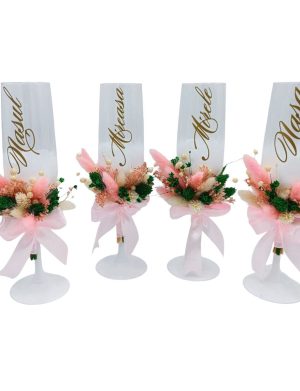 Set 4 pahare nuntă pentru miri & nași, model deosebit cu flori uscate - FEIS508002