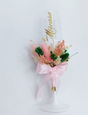 Set 4 pahare nuntă pentru miri & nași, model deosebit cu flori uscate – FEIS508002