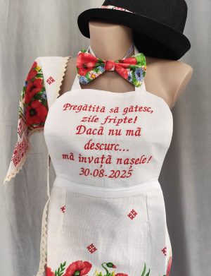 Set dezgătit mireasă-mire, model cu maci 4 piese Personalizat – Zile Fripte – maramă – LODIS504002