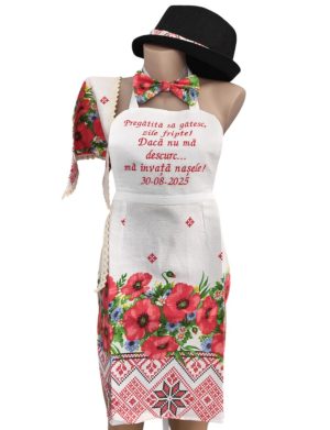 Set dezgătit mireasă-mire, model cu maci 4 piese Personalizat – Zile Fripte – maramă – LODIS504002