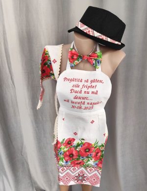 Set dezgătit mireasă-mire, model cu maci 4 piese Personalizat – Zile Fripte – maramă – LODIS504002