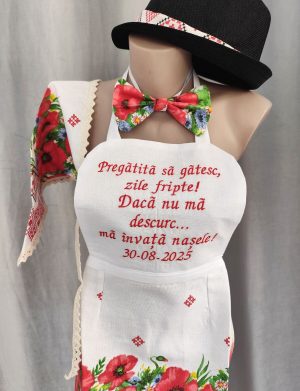 Set dezgătit mireasă-mire, model cu maci 4 piese Personalizat – Zile Fripte – maramă – LODIS504002