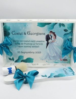 Set gătit mire, Tiffany blue, model personalizat cu 3 piese – ILIF509005