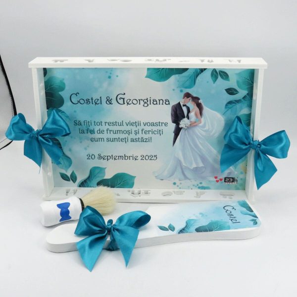 Set gătit mire, Tiffany blue, model personalizat cu 3 piese – ILIF509005 - imagine 4