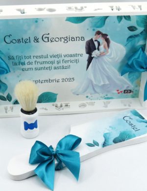 Set gătit mire, Tiffany blue, model personalizat cu 3 piese – ILIF509005