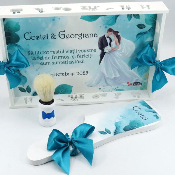 Set gătit mire, Tiffany blue, model personalizat cu 3 piese – ILIF509005 - imagine 3