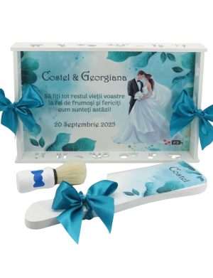 Set gătit mire, Tiffany blue, model personalizat cu 3 piese – ILIF509005