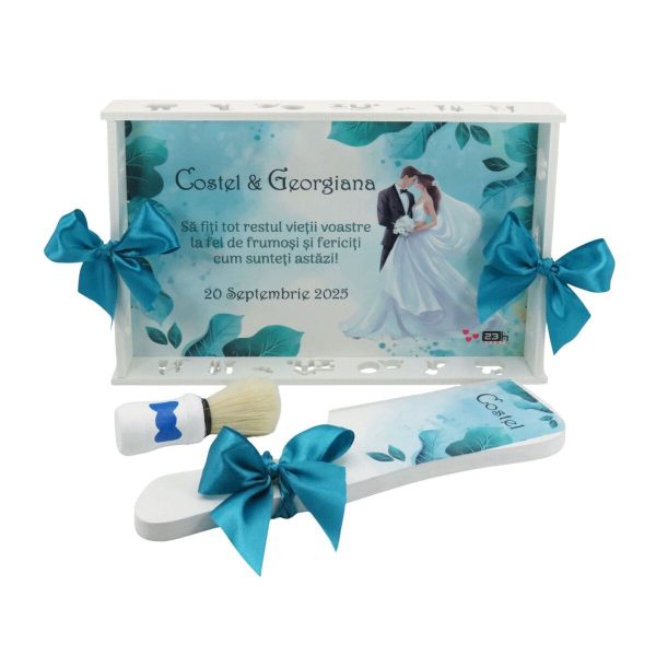 Set gătit mire, Tiffany blue, model personalizat cu 3 piese – ILIF509005