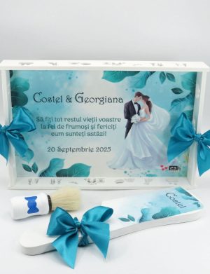 Set gătit mire, Tiffany blue, model personalizat cu 3 piese – ILIF509005