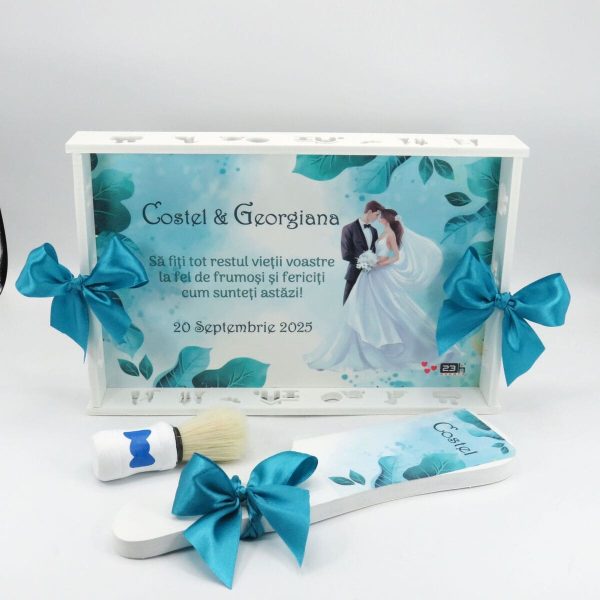 Set gătit mire, Tiffany blue, model personalizat cu 3 piese – ILIF509005 - imagine 2