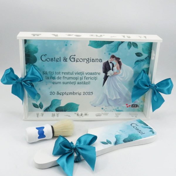 Set gătit mire, Tiffany blue, model personalizat cu 3 piese – ILIF509005 - imagine 6