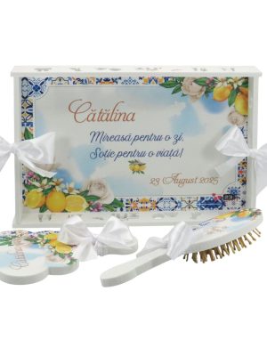 Tăviță gătit Mireasa, stil mediteranean cu lămâi, model personalizat cu 3 piese - ILIF509002