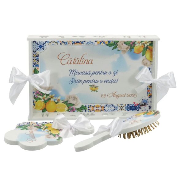 Tăviță gătit Mireasa, stil mediteranean cu lămâi, model personalizat cu 3 piese - ILIF509002