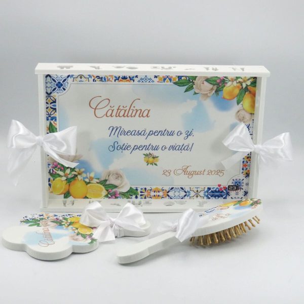 Tăviță gătit Mireasa, stil mediteranean cu lămâi, model personalizat cu 3 piese - ILIF509002 - imagine 5