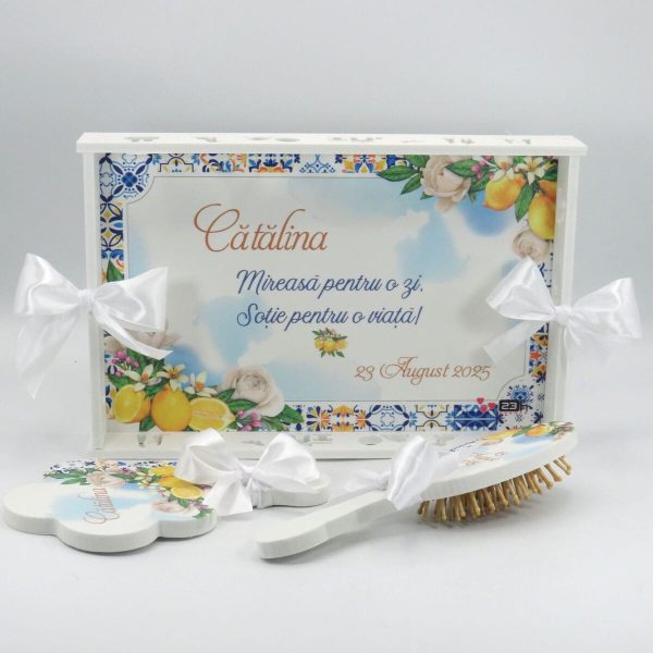 Tăviță gătit Mireasa, stil mediteranean cu lămâi, model personalizat cu 3 piese - ILIF509002 - imagine 3