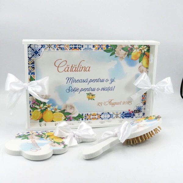 Tăviță gătit Mireasa, stil mediteranean cu lămâi, model personalizat cu 3 piese - ILIF509002 - imagine 2