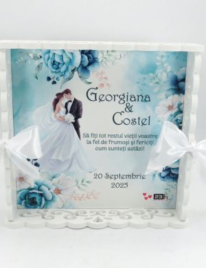 Tăviță gătit mireasa, Tiffany blue, tăviță dantelată personalizată, 3 piese – ILIF509004