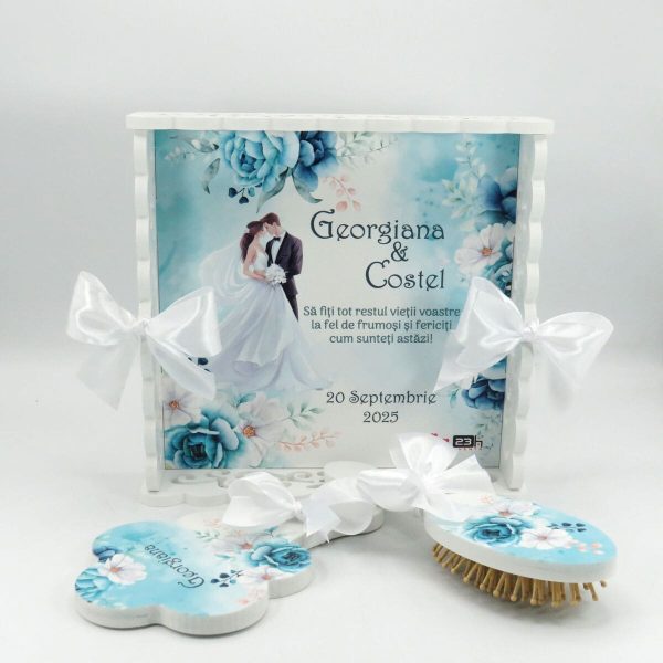 Tăviță gătit mireasa, Tiffany blue, tăviță dantelată personalizată, 3 piese - ILIF509004 - imagine 2