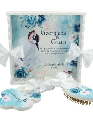 Tăviță gătit mireasa, Tiffany blue, tăviță dantelată personalizată, 3 piese - ILIF509004