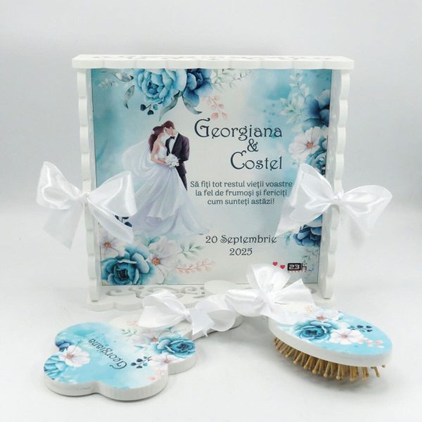 Tăviță gătit mireasa, Tiffany blue, tăviță dantelată personalizată, 3 piese - ILIF509004 - imagine 4