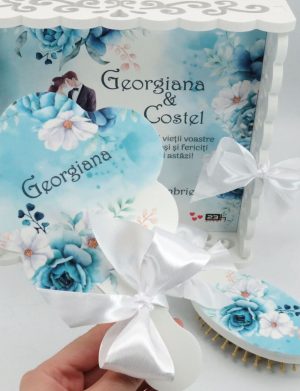 Tăviță gătit mireasa, Tiffany blue, tăviță dantelată personalizată, 3 piese – ILIF509004