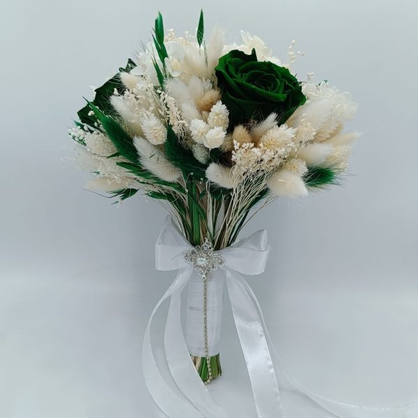 Buchet de mireasă cu flori criogenate și stabilizate - alb&verde smarald - FEIS509006 - imagine 4