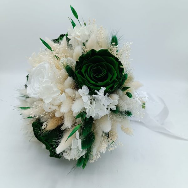 Buchet de mireasă cu flori criogenate și stabilizate - alb&verde smarald - FEIS509006 - imagine 9