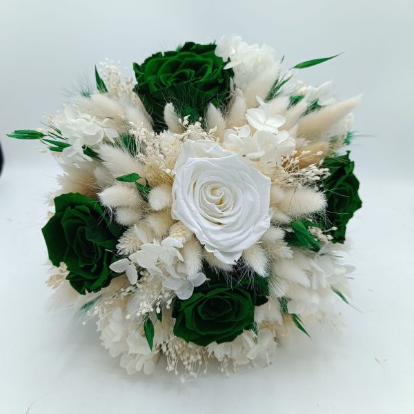 Buchet de mireasă cu flori criogenate și stabilizate - alb&verde smarald - FEIS509006 - imagine 8