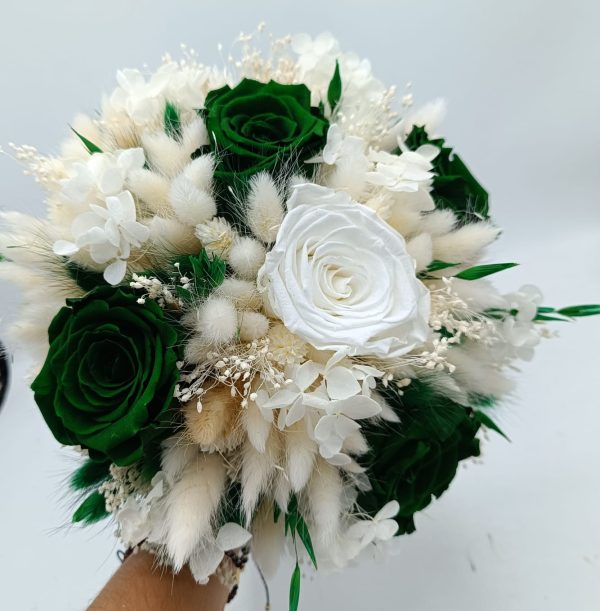 Buchet de mireasă cu flori criogenate și stabilizate - alb&verde smarald - FEIS509006 - imagine 7