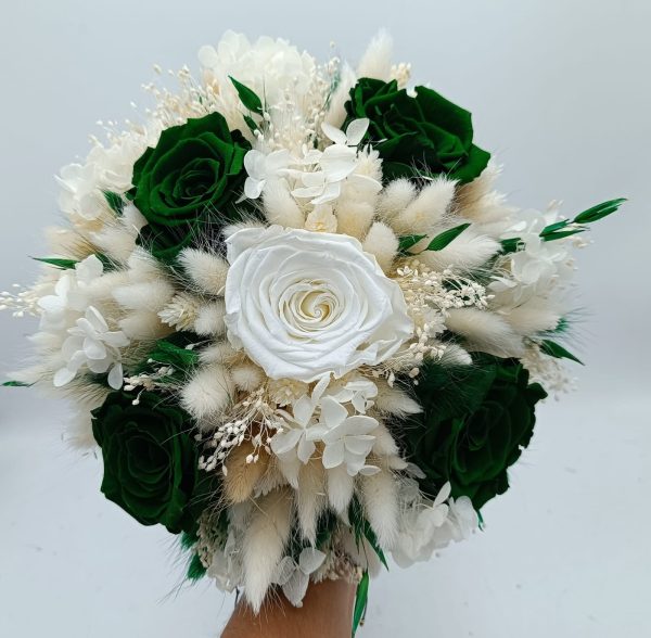 Buchet de mireasă cu flori criogenate și stabilizate - alb&verde smarald - FEIS509006 - imagine 5