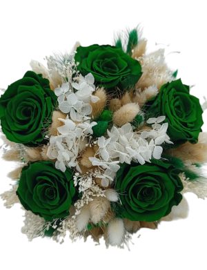 Buchet de mireasă/nașă cu flori criogenate și stabilizate - verde smarald - FEIS509007