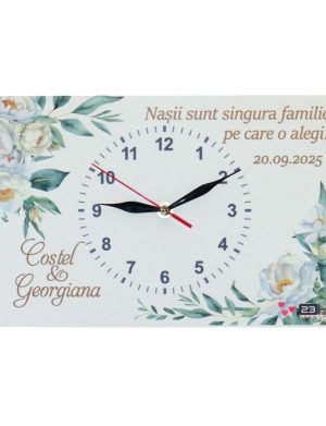 Ceas cadou Nași – model personalizat cu design floral și mesaj, dim. 300×200 mm – ILIF509010