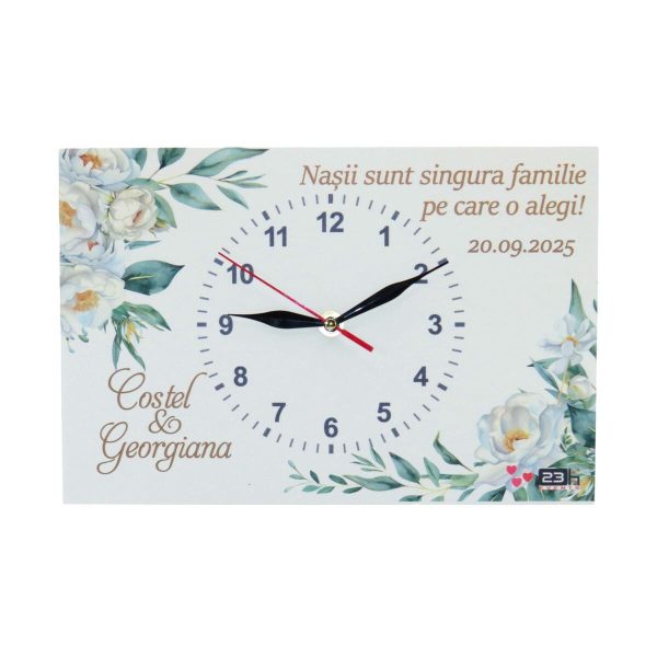 Ceas cadou Nași - model personalizat cu design floral și mesaj, dim. 300x200 mm - ILIF509010