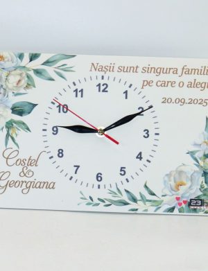 Ceas cadou Nași – model personalizat cu design floral și mesaj, dim. 300×200 mm – ILIF509010