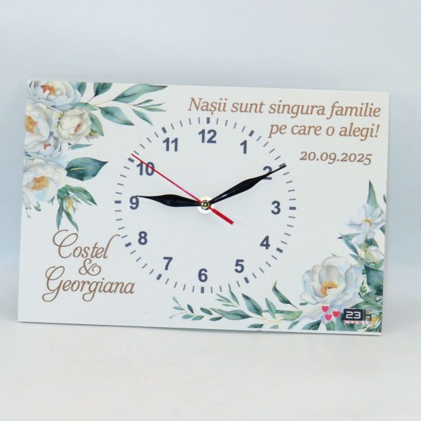Ceas cadou Nași - model personalizat cu design floral și mesaj, dim. 300x200 mm - ILIF509010 - imagine 2