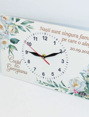 Ceas cadou Nași – model personalizat cu design floral și mesaj, dim. 300×200 mm – ILIF509010
