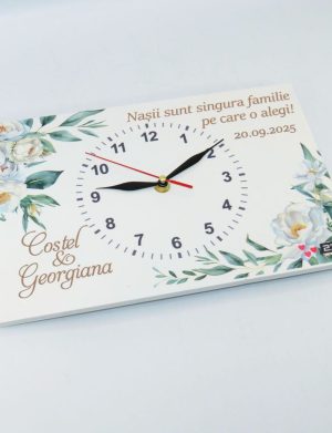 Ceas cadou Nași – model personalizat cu design floral și mesaj, dim. 300×200 mm – ILIF509010