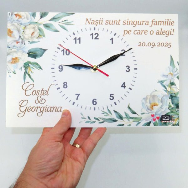 Ceas cadou Nași - model personalizat cu design floral și mesaj, dim. 300x200 mm - ILIF509010 - imagine 4
