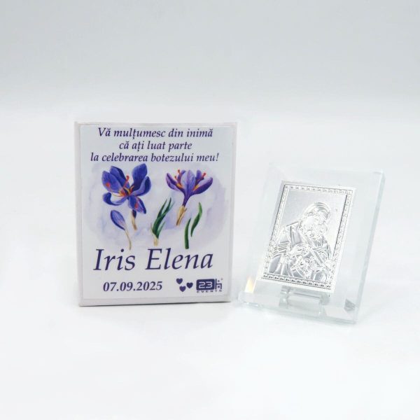 Mărturie botez, iconiță în cutie personalizată, Iris mov - ILIF509008 - imagine 2