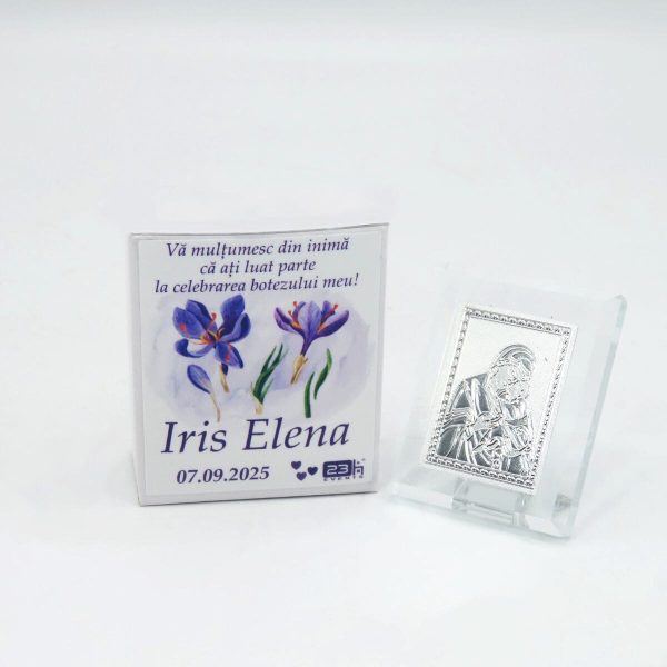 Mărturie botez, iconiță în cutie personalizată, Iris mov - ILIF509008 - imagine 5