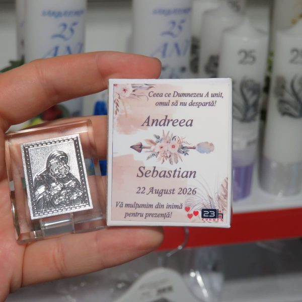 Mărturie nuntă, iconiță în cutie personalizată cu etichetă dublă, Boho - ILIF509011 - imagine 11