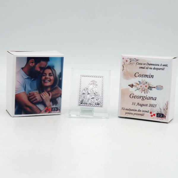 Mărturie nuntă, iconiță în cutie personalizată cu etichetă dublă, Boho - ILIF509011 - imagine 7