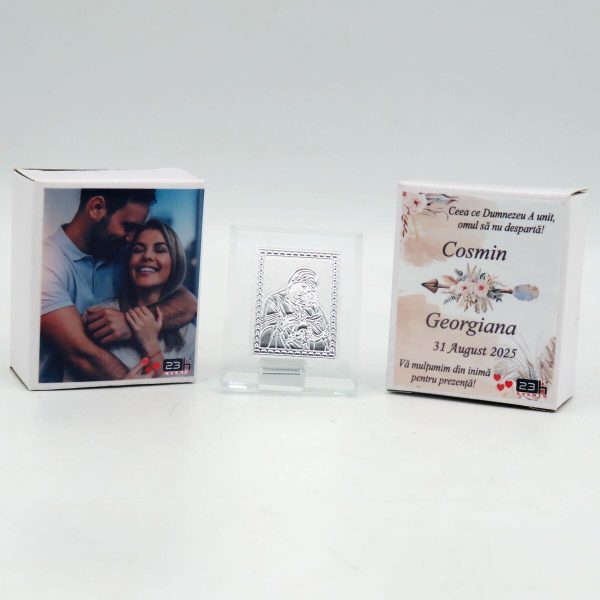 Mărturie nuntă, iconiță în cutie personalizată cu etichetă dublă, Boho - ILIF509011 - imagine 2
