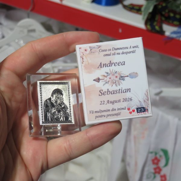 Mărturie nuntă, iconiță în cutie personalizată cu etichetă dublă, Boho - ILIF509011 - imagine 4