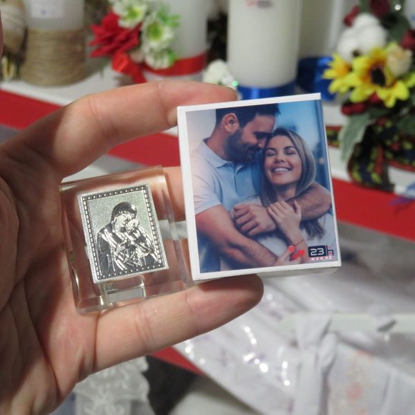 Mărturie nuntă, iconiță în cutie personalizată cu etichetă dublă, Boho - ILIF509011 - imagine 3