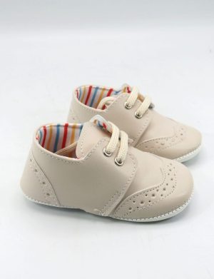 Pantofiori bebe, culoare crem cu șiret – ILIF509007
