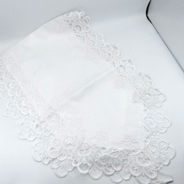 Prosop nuntă alb, model dantelat tip mileu, 180x40cm - ILIF509006 - imagine 3