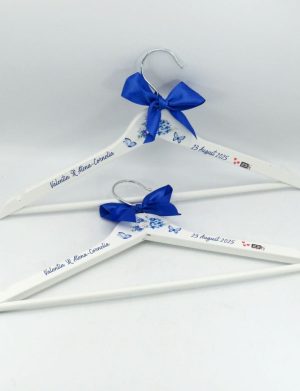 Set 2 umerașe personalizate, din lemn, pentru mire și mireasă, albastru – ILIF509013