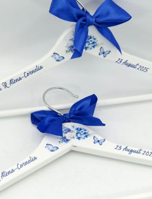 Set 2 umerașe personalizate, din lemn, pentru mire și mireasă, albastru – ILIF509013