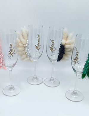 Set 4 pahare nuntă pentru miri & nași, model deosebit cu flori uscate și mărgele – FEIS509004